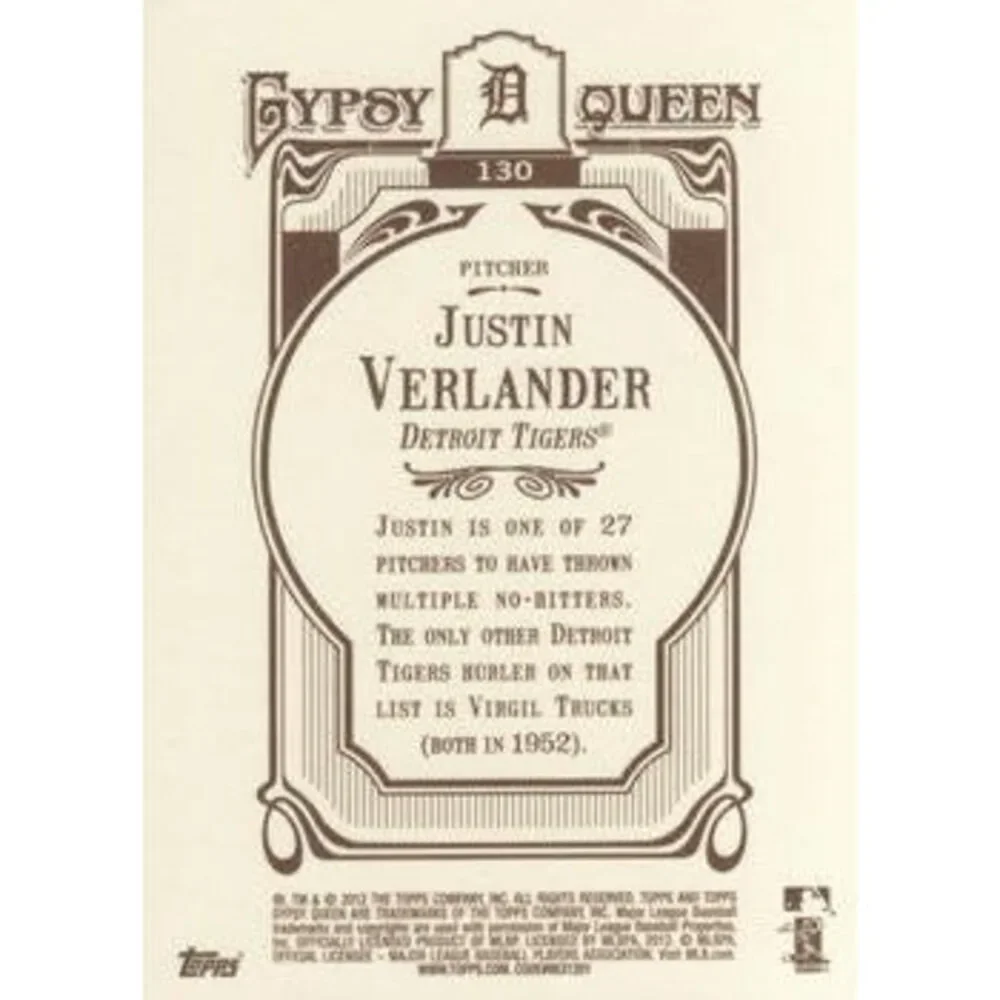 2012 Topps Gypsy Queen Justin Verlander # 130 Detroit Tigers